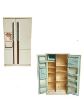 Vtg Tomy Miniature Dollhouse Refrigerator Cream Double Door Design Smaller Home